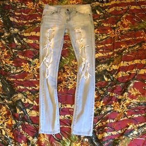 Light wash distressed jeans